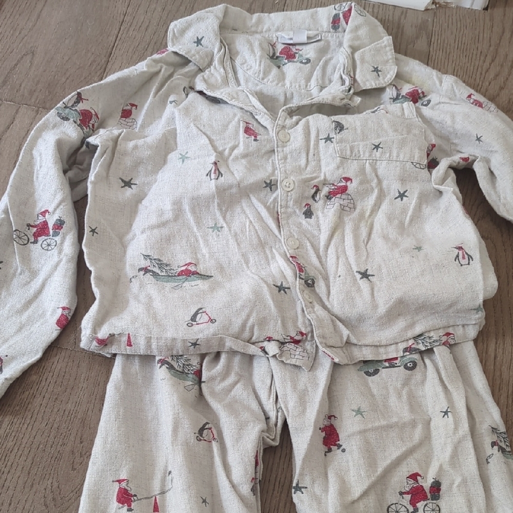 Kids Holiday Cream Pajamas with Red and Gray Print